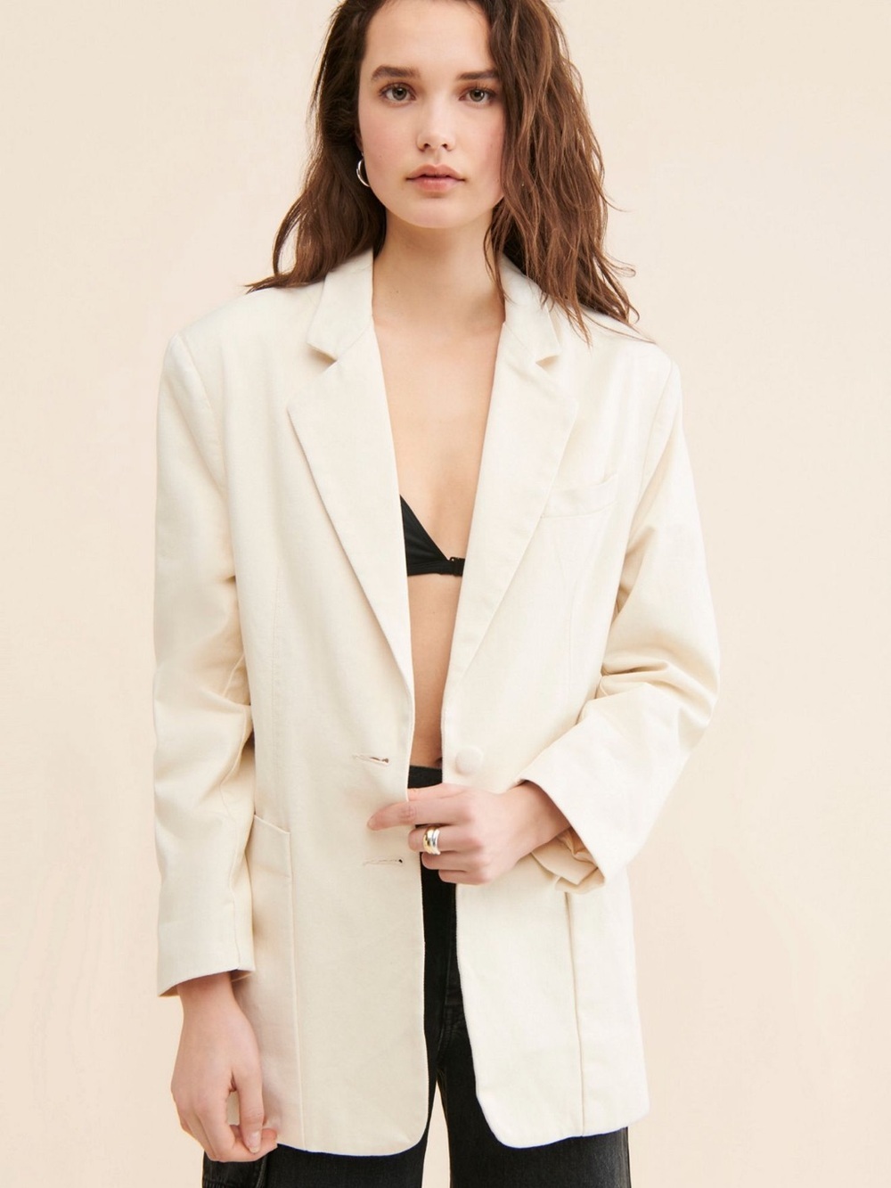 Anthropologie AFRM Cream off-white Oversized denim Blazer heavy S